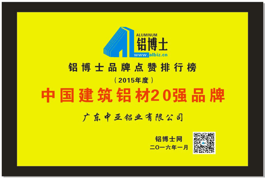 工業(yè)鋁型材定制開模榮譽證書-建筑鋁材20強品牌